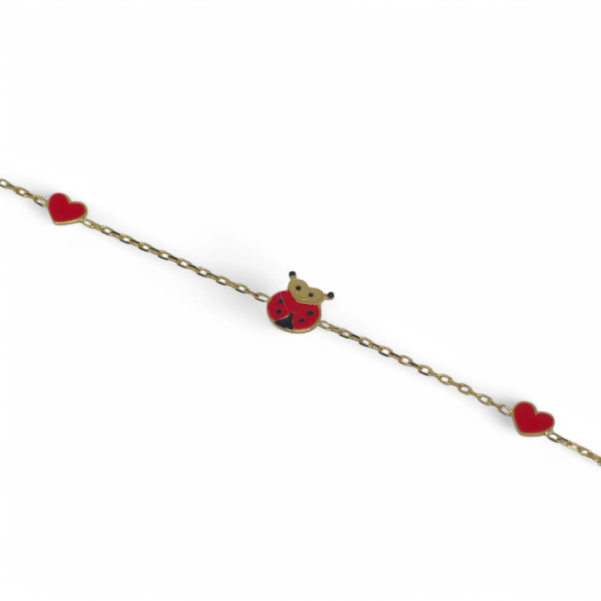 Bracciale bambina in oro giallo 18 carati coccinella e cuore