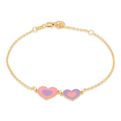 Bracciale bambina in oro giallo 18 carati con cuore colorato