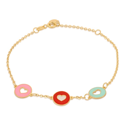 Bracelet fille en or jaune 18 carats avec cœurs colorés