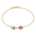 Bracciale bambina in oro giallo 18 carati con fiori colorati