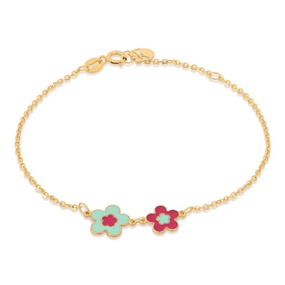 Bracelet enfant en or jaune 18 carats avec fleurs colorées
