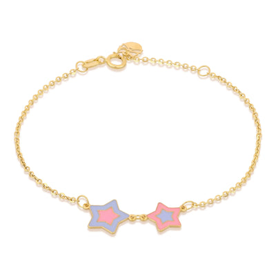 Bracelet enfant en or jaune 18 carats avec étoiles colorées