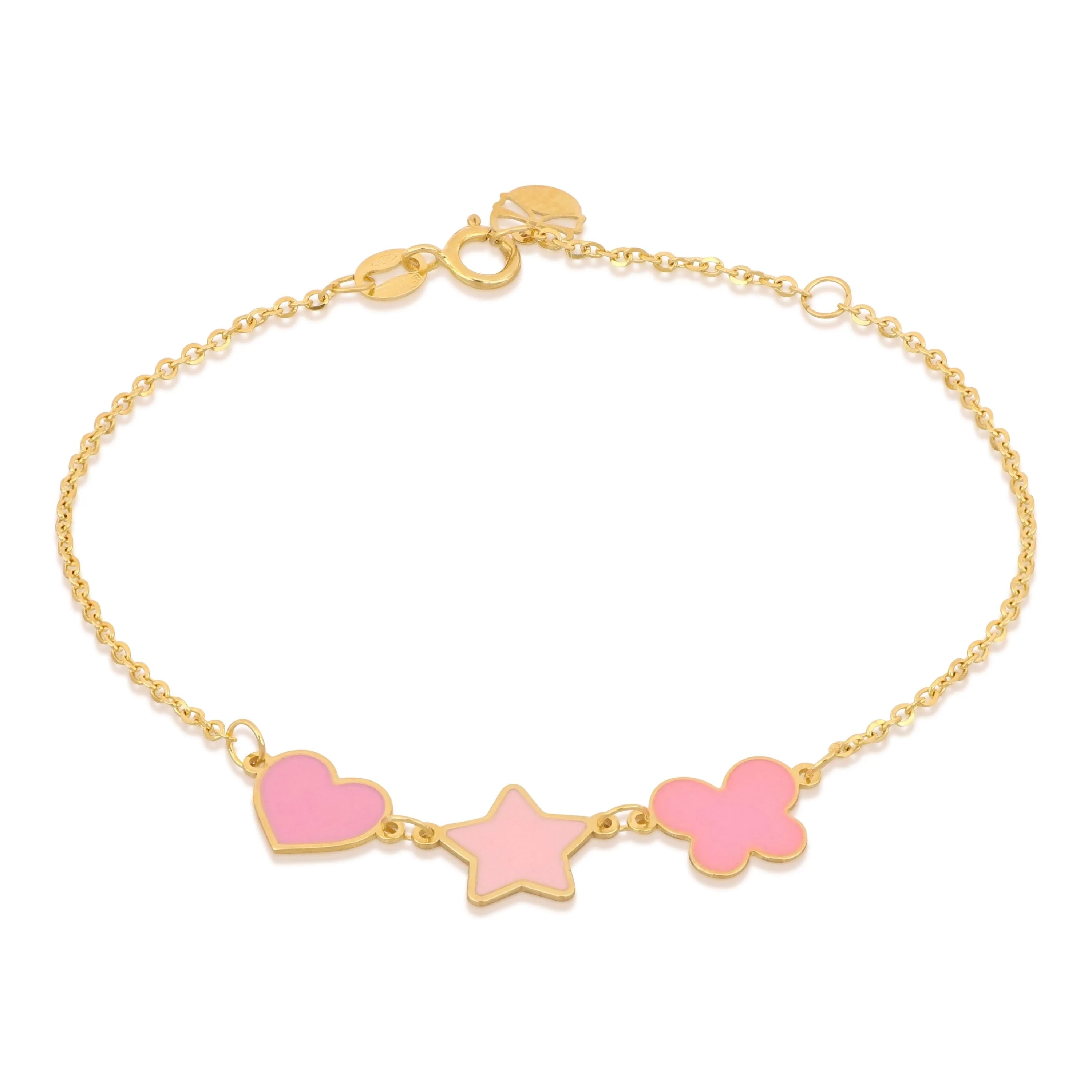 Bracciale bambina in oro giallo 18 carati con stelle e cuore
