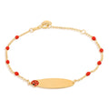 Mädchenarmband aus 18 Karat Gelbgold mit Gravurplatte und Marienkäfer