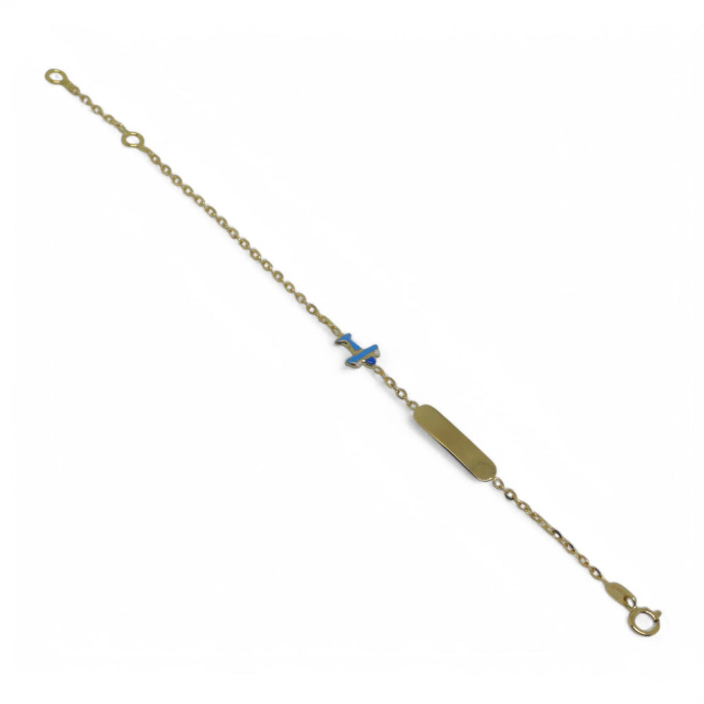Bracciale bambino in oro giallo 18 carati con targa e aereo