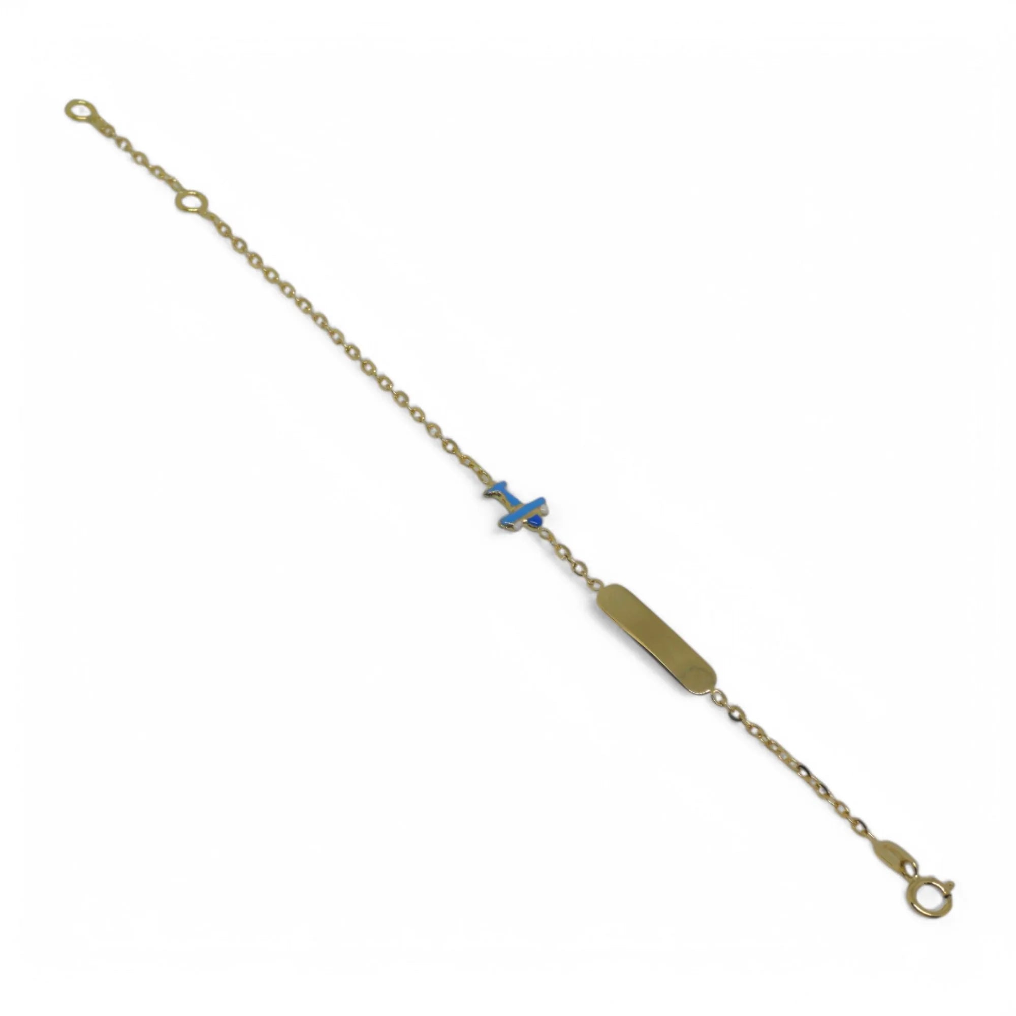 Bracciale bambino in oro giallo 18 carati con targa e aereo