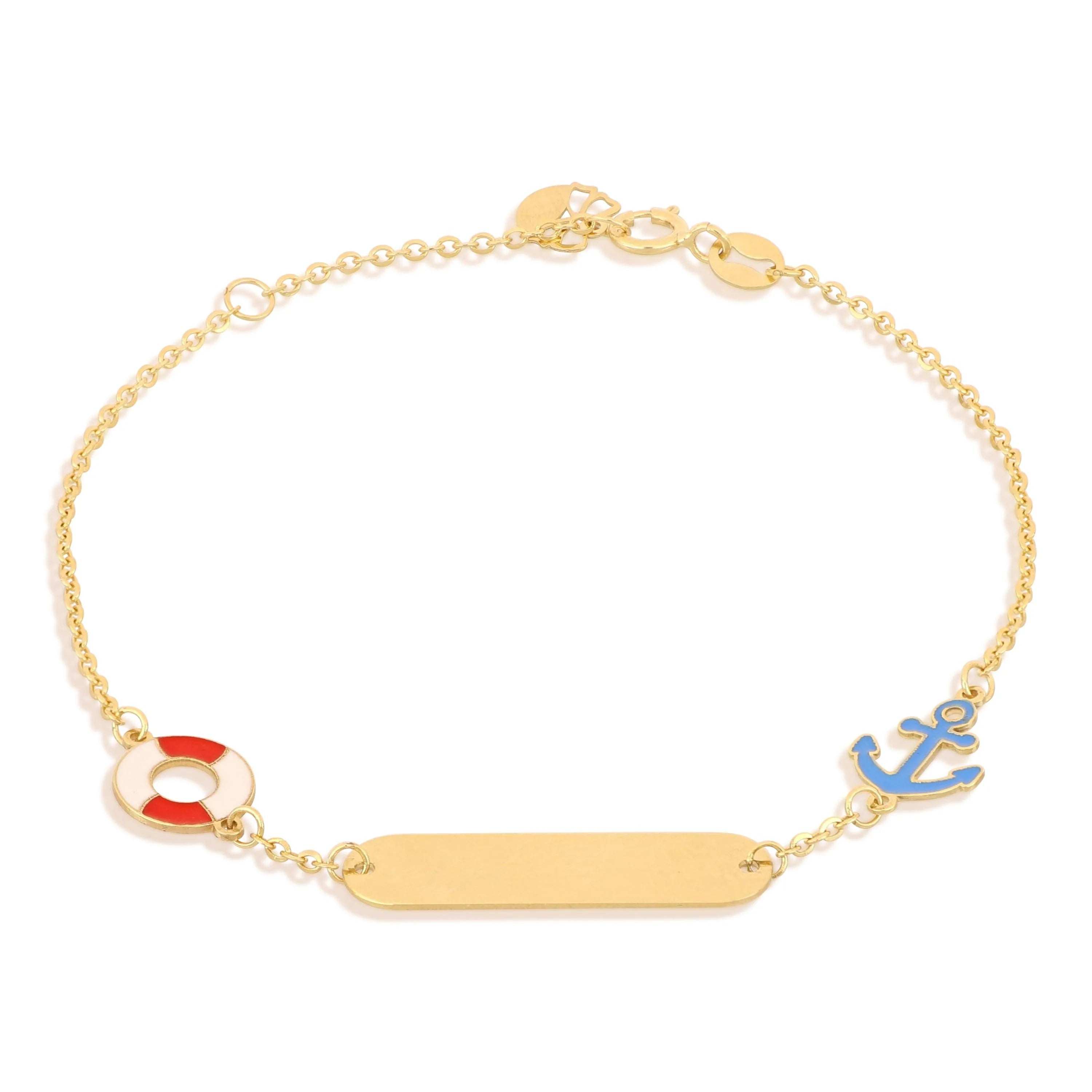 Bracciale bambino in oro giallo 18 carati con targa e ancora