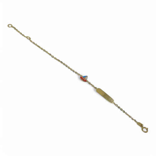 Kinderarmband aus 18 Karat Gelbgold mit Gravurplatte und Segelboot
