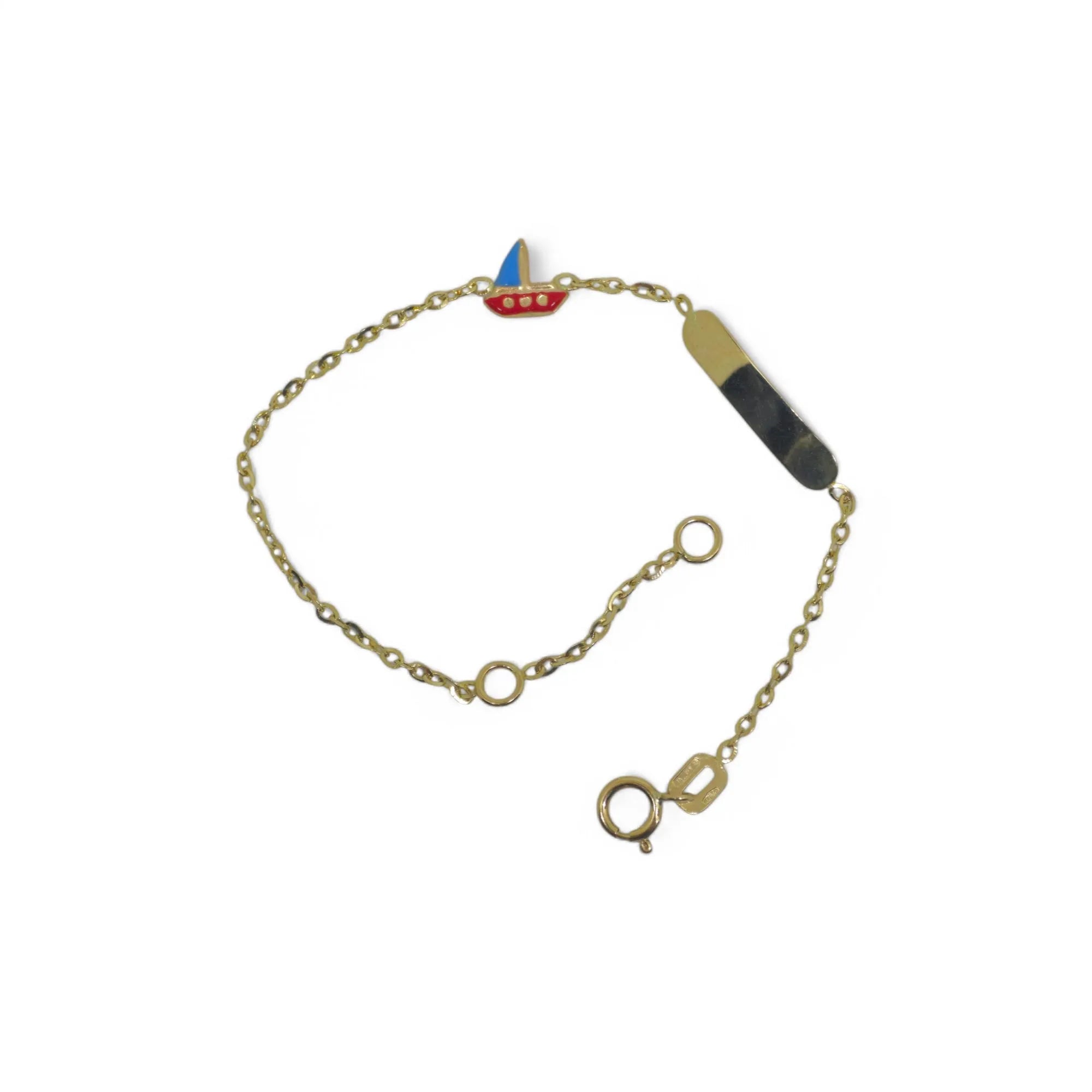 Bracciale bambino in oro giallo 18 carati con targa e barchetta