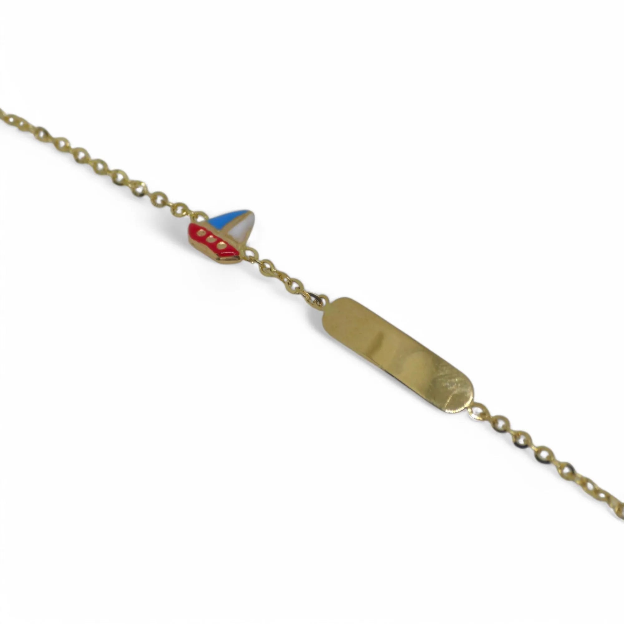 Bracciale bambino in oro giallo 18 carati con targa e barchetta