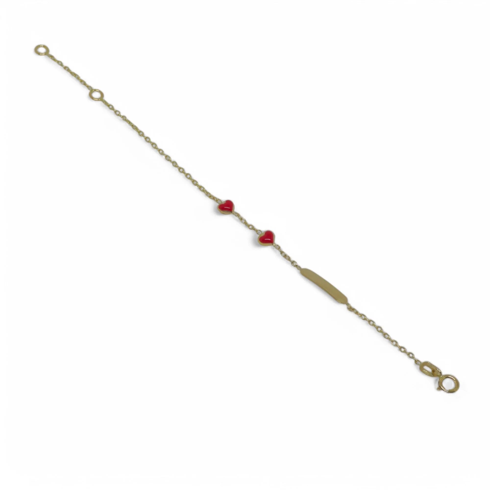 Bracciale bambina in oro giallo 18 carati con targa e cuori