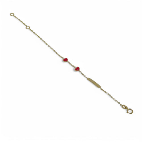 Mädchenarmband aus 18 Karat Gelbgold mit Plakette und Herzen