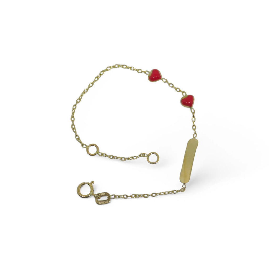 Bracciale bambina in oro giallo 18 carati con targa e cuori