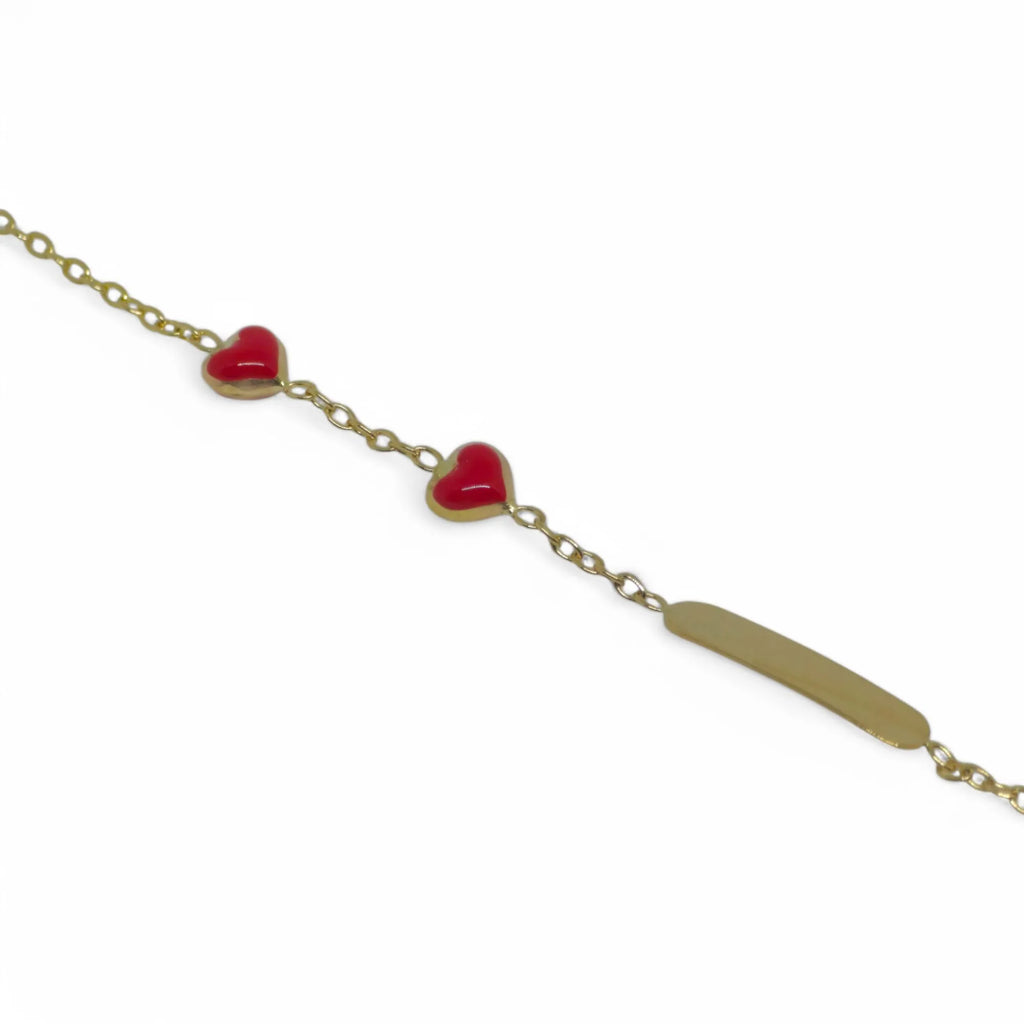 Bracciale bambina in oro giallo 18 carati con targa e cuori