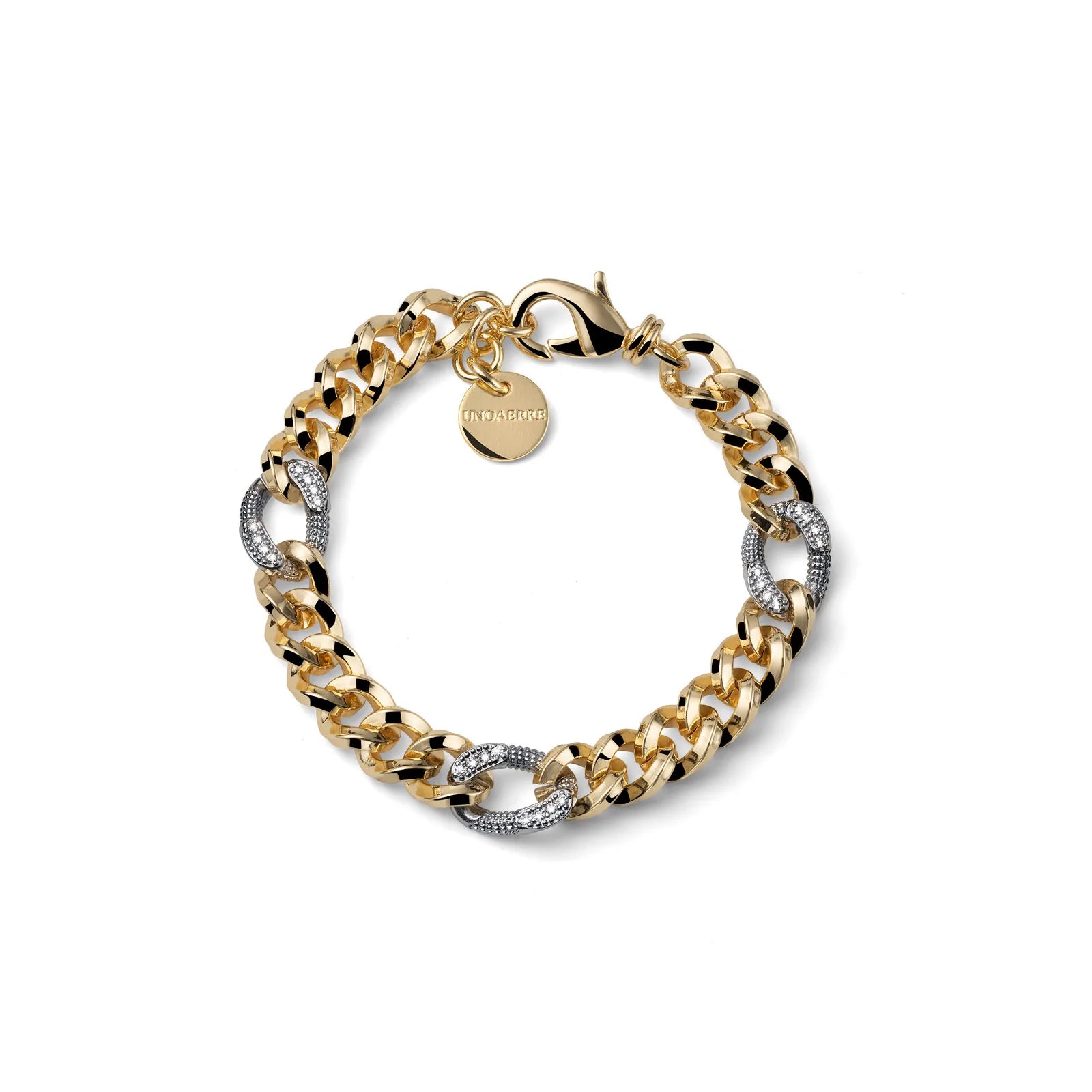 Zweifarbiges Armband aus Ankerkettenelementen und Zirkonia von Unoaerre 2800