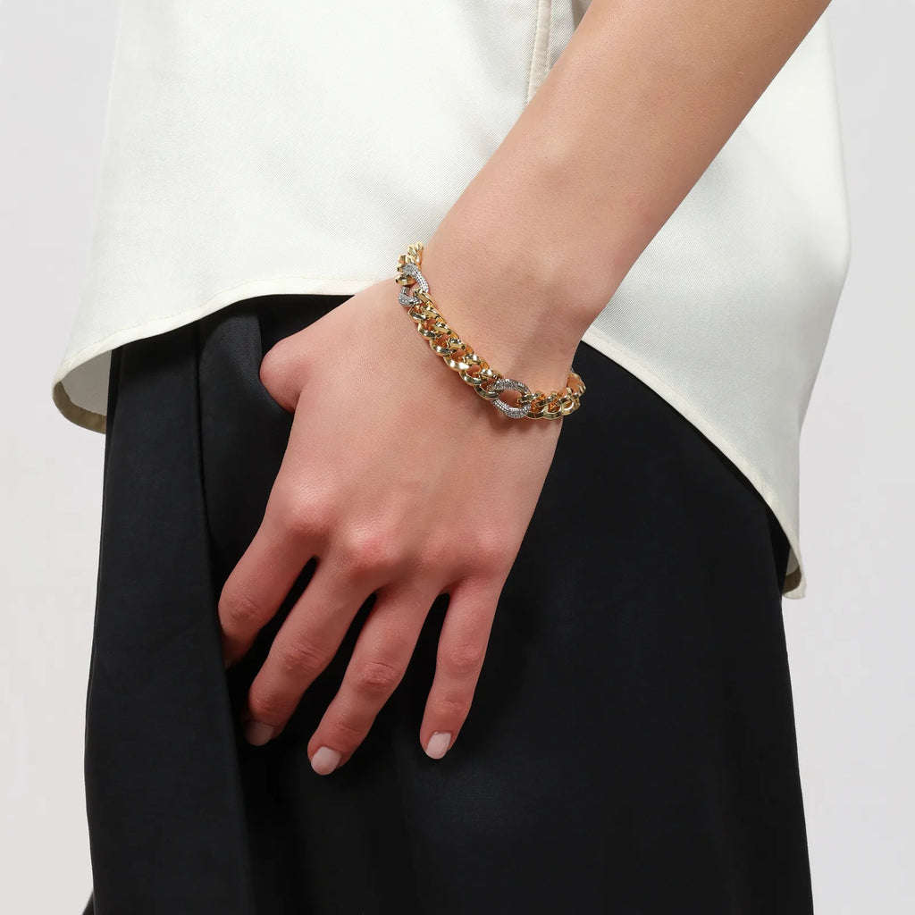 Zweifarbiges Armband aus Ankerkettenelementen und Zirkonia von Unoaerre 2800