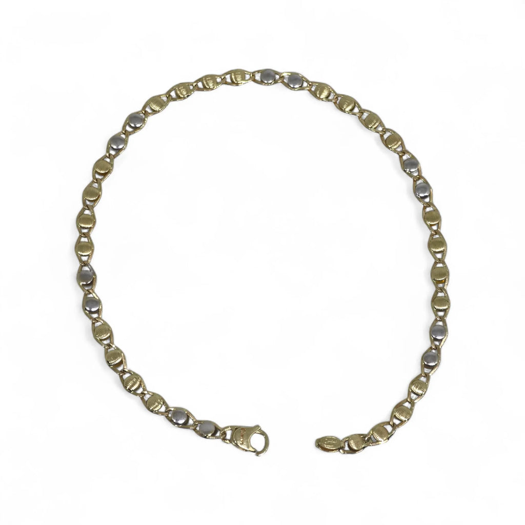 Bracciale bicolore in oro 18 carati 750 con maglie intrecciate tonde