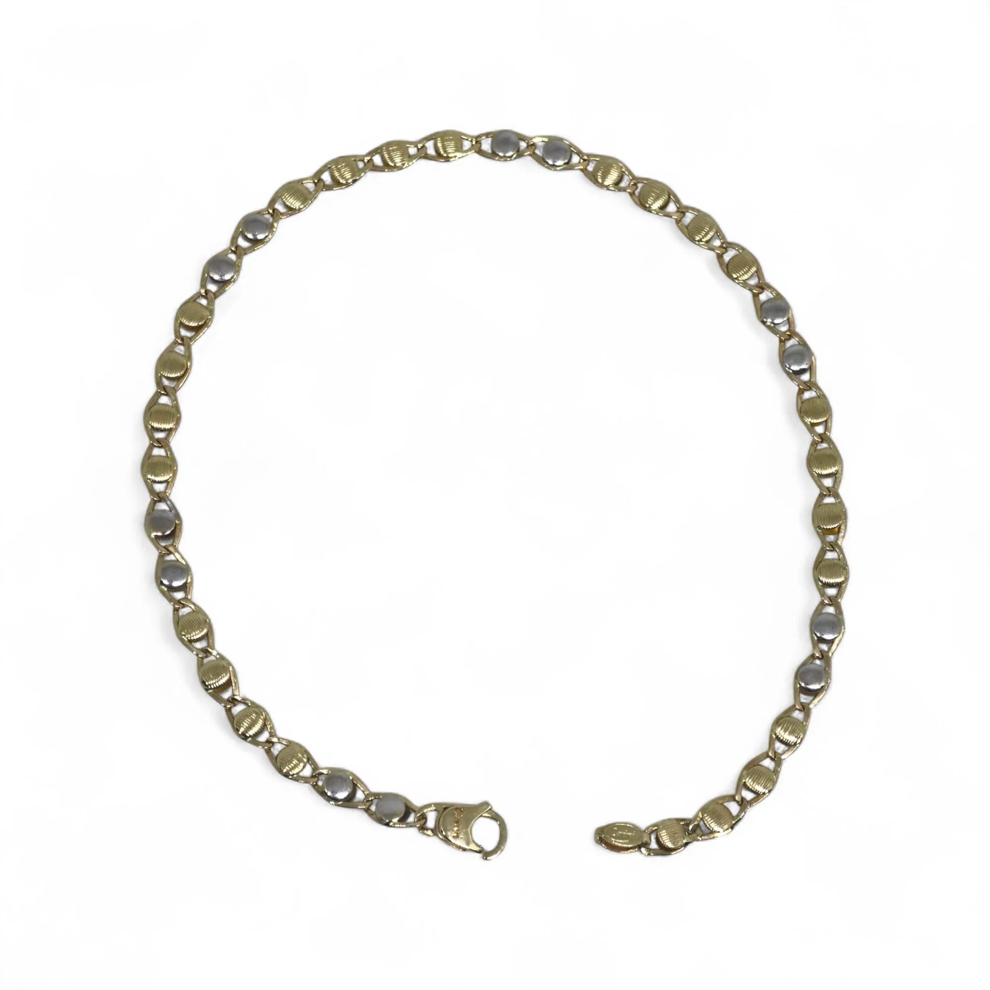 Bracciale bicolore in oro 18 carati 750 con maglie intrecciate tonde