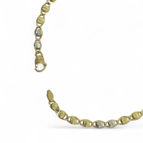 Bracciale bicolore in oro 18 carati 750 con maglie intrecciate tonde