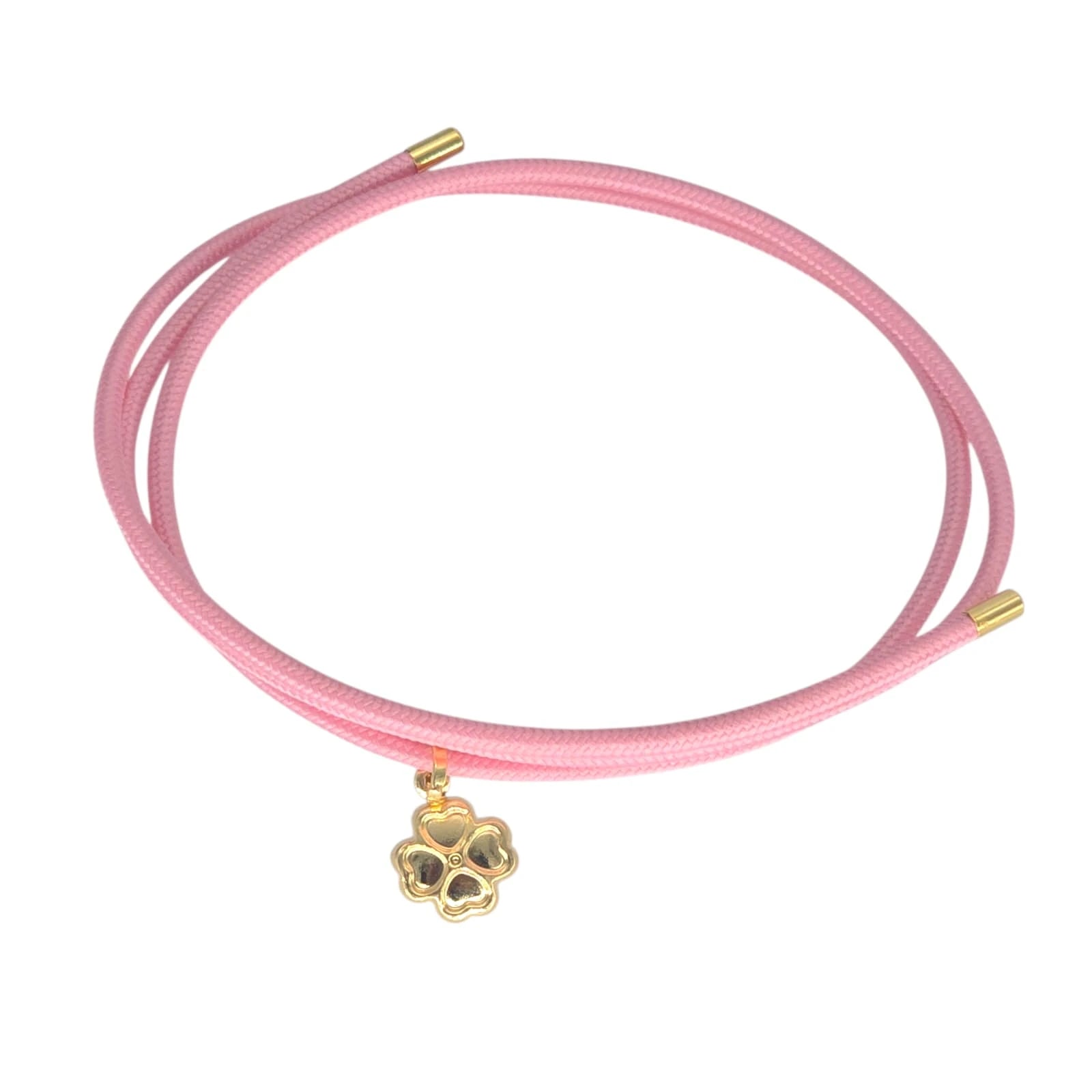 Bracciale con Ciondolo Quadrifoglio in Oro 18Kt e Corda Magnetica Colorata