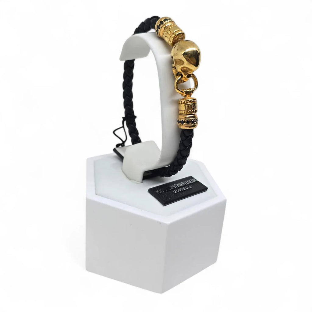 Bracciale da uomo in Pelle con Teschio Dorato Maria Cristina Sterling Modello B7063