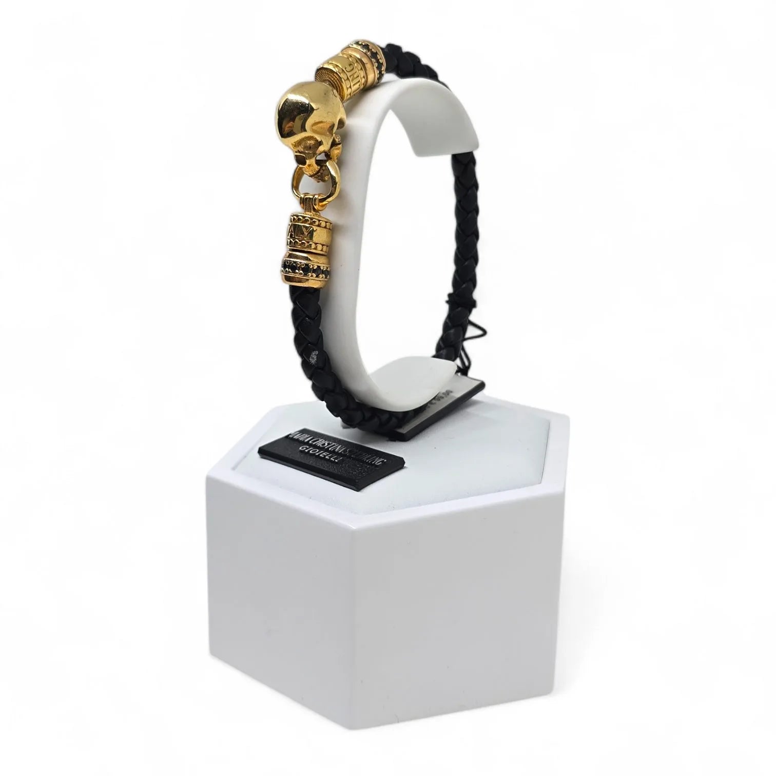 Bracciale da uomo in Pelle con Teschio Dorato Maria Cristina Sterling Modello B7063