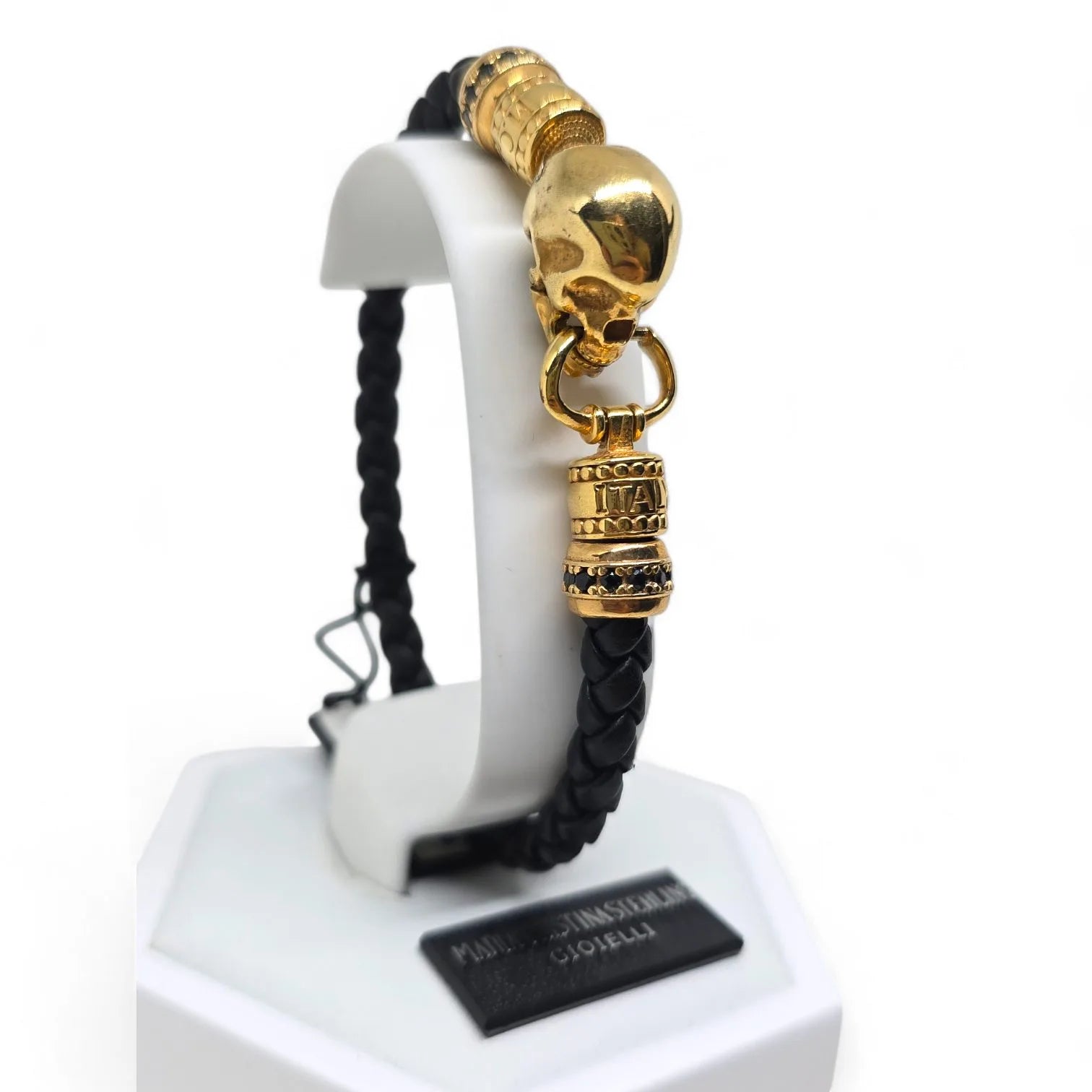 Bracciale da uomo in Pelle con Teschio Dorato Maria Cristina Sterling Modello B7063