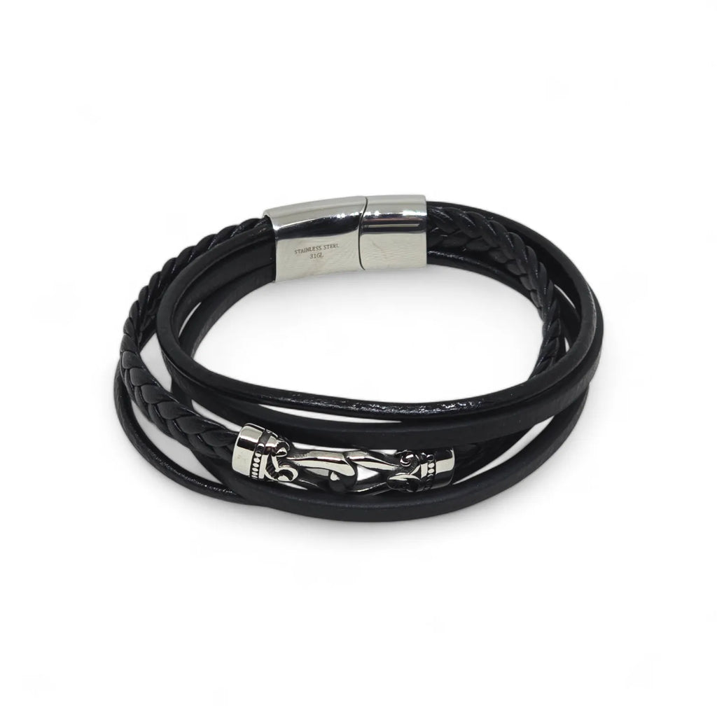 Bracciale da uomo in acciaio e caucciù a quattro fili con simbolo infinito