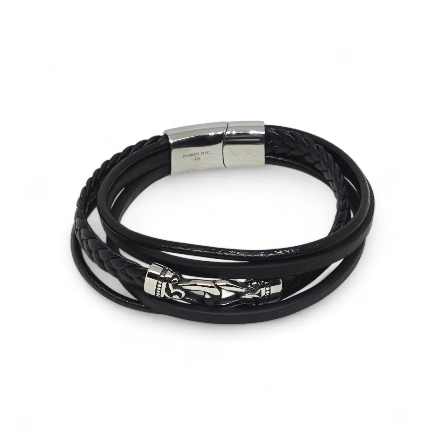 Bracciale da uomo in acciaio e caucciù a quattro fili con simbolo infinito