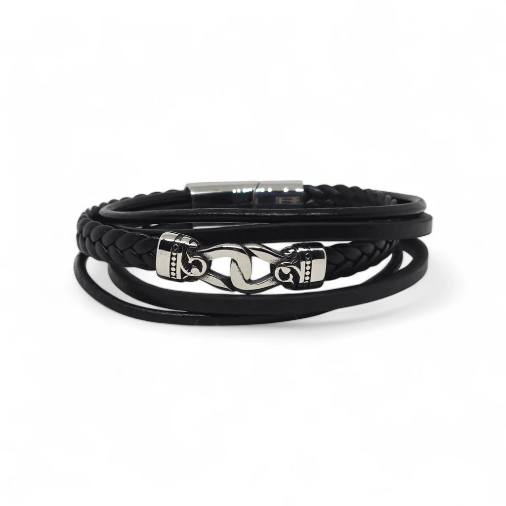 Bracciale da uomo in acciaio e caucciù a quattro fili con simbolo infinito