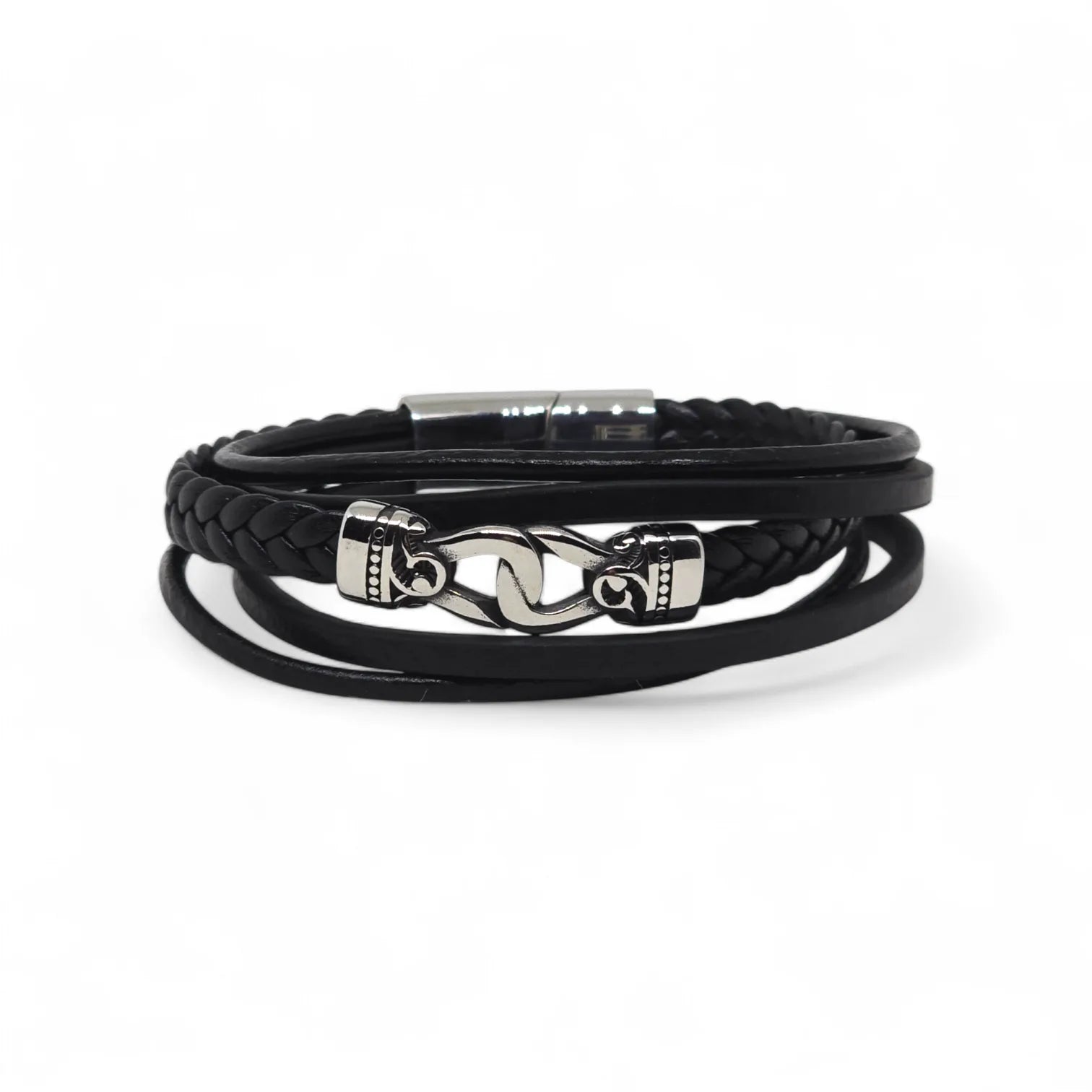 Bracciale da uomo in acciaio e caucciù a quattro fili con simbolo infinito