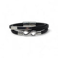 Bracciale da uomo in acciaio e caucciù a tre fili con simbolo infinito e piastra