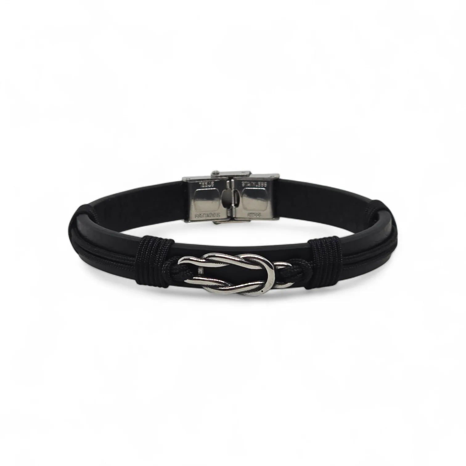 Bracciale da uomo in acciaio e caucciù con simbolo infinito