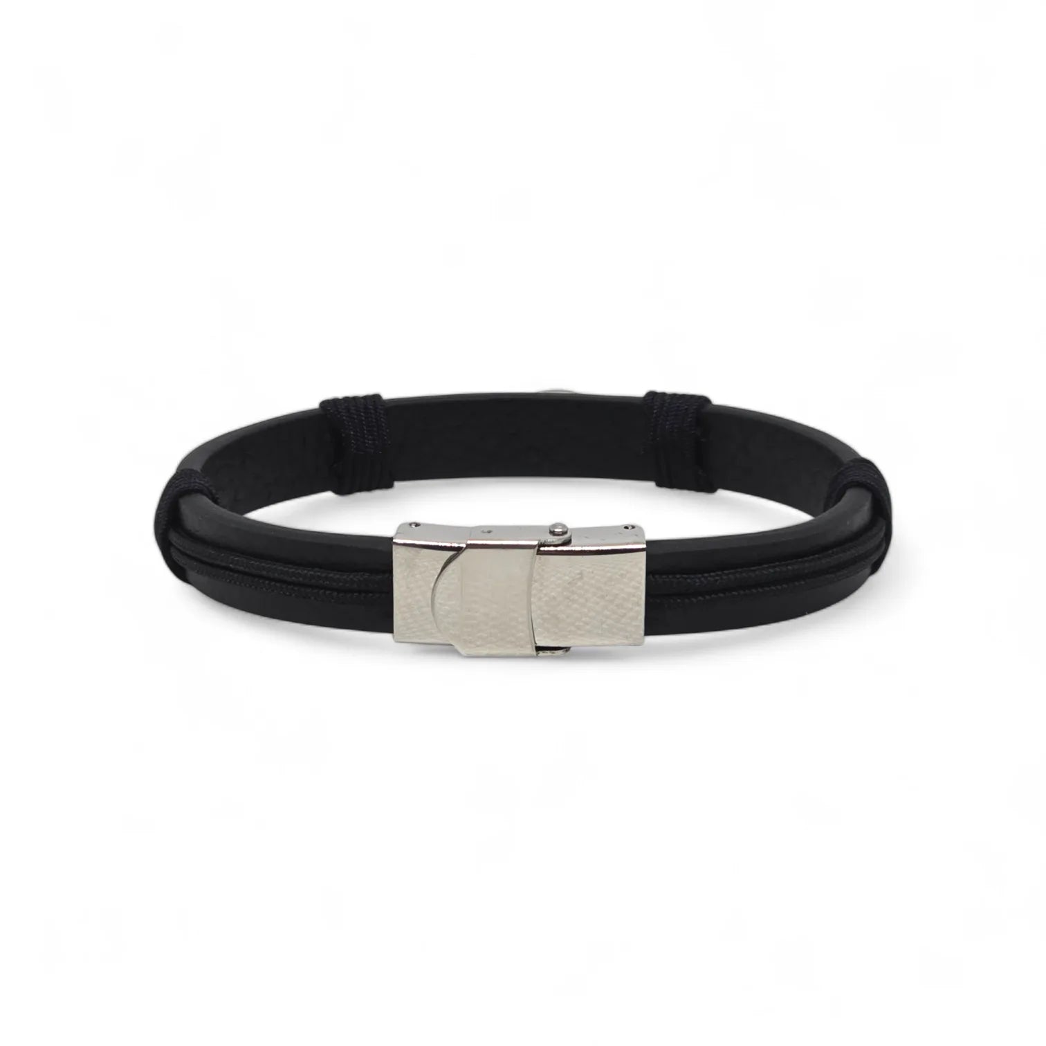 Bracciale da uomo in acciaio e caucciù con simbolo infinito