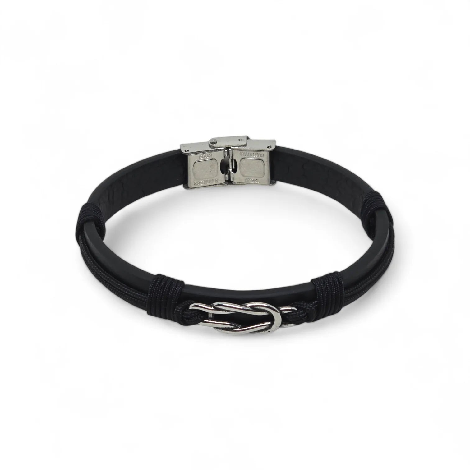 Bracciale da uomo in acciaio e caucciù con simbolo infinito
