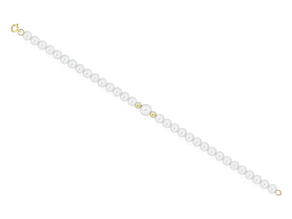 Perlenarmband Kyoto, Gelbgoldverschluss und satinierte Kugeln