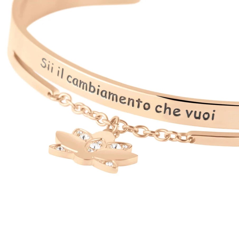 Bracciale donna Stroili bangle lady message acciaio rosato fiore di loto e cristalli 1675532