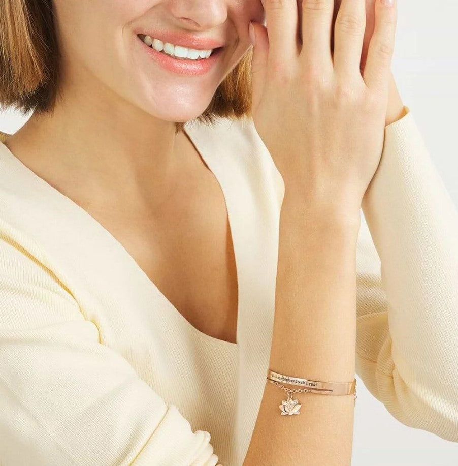 Bracciale donna Stroili bangle lady message acciaio rosato fiore di loto e cristalli 1675532