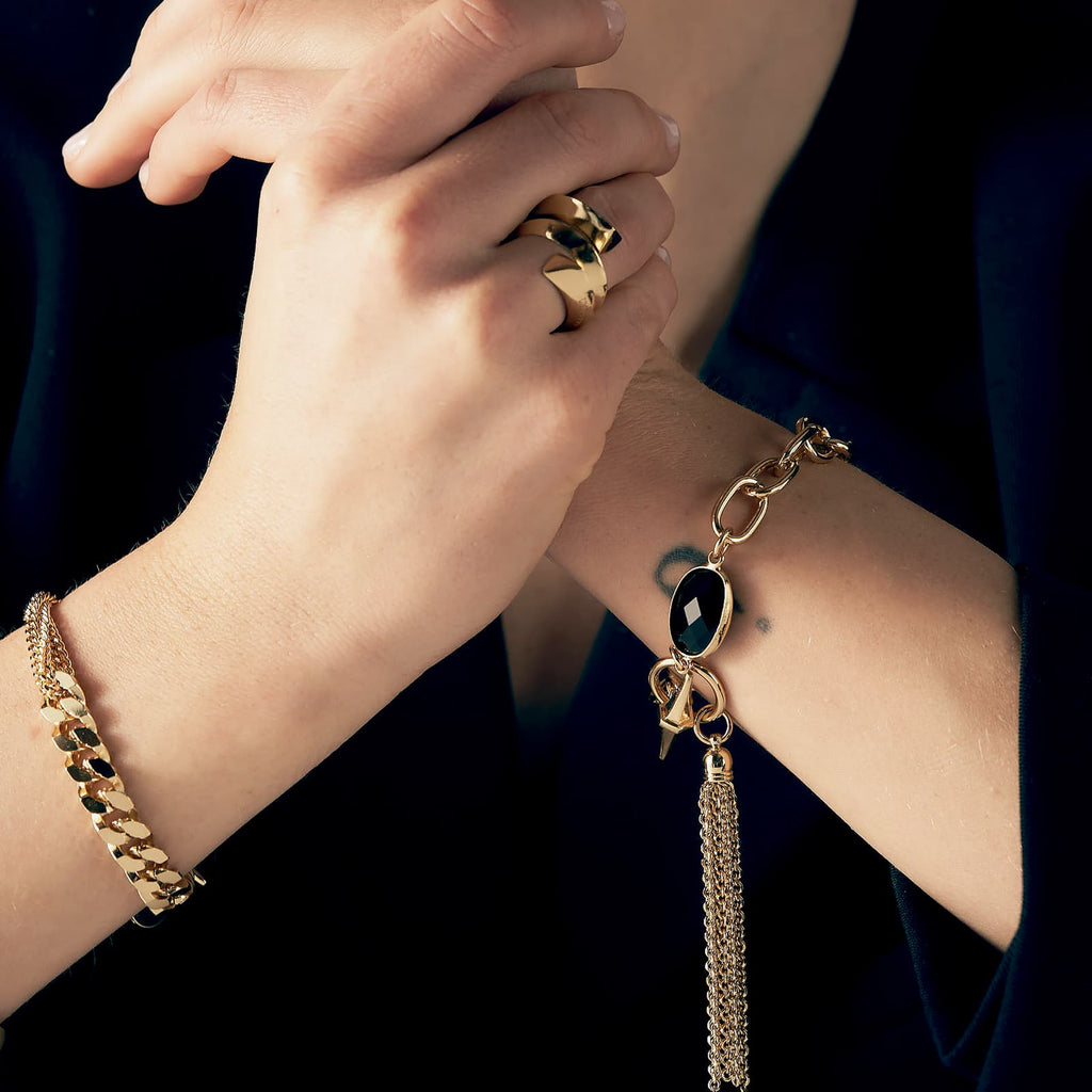 Bracciale donna Unoaerre con pietra nera e frange 2190