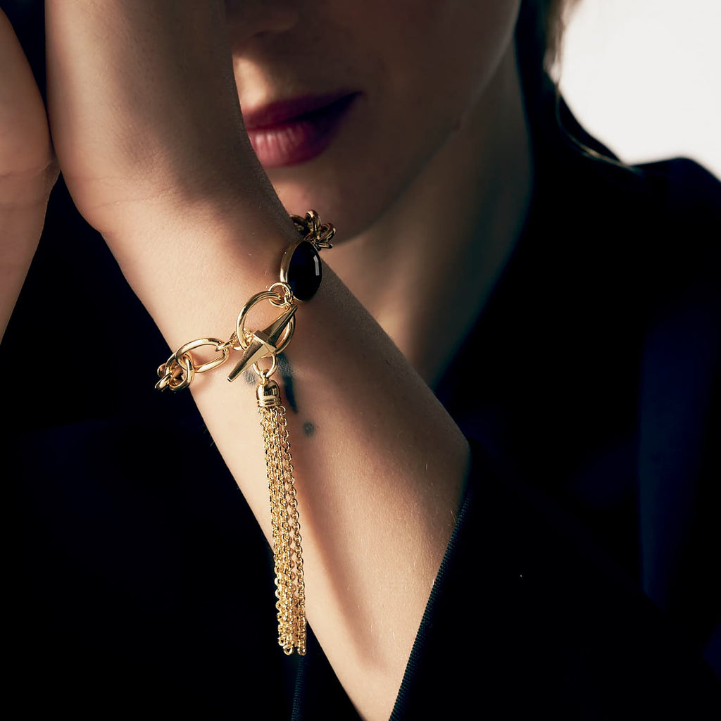 Bracciale donna Unoaerre con pietra nera e frange 2190