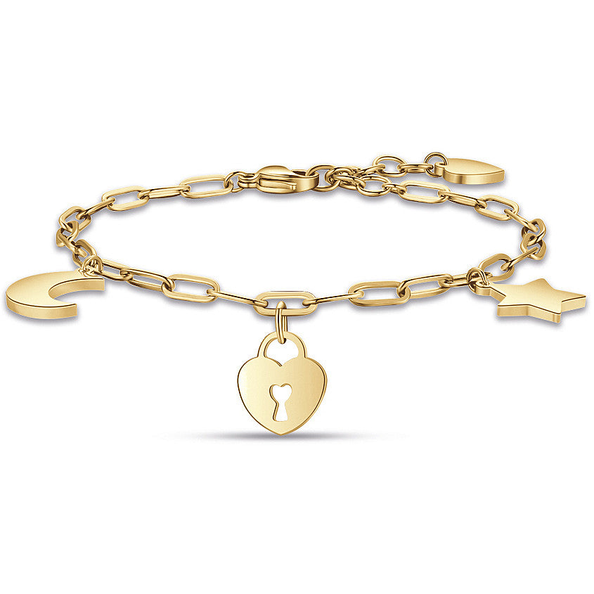 Bracciale donna gioielli Luca Barra bk2151 in acciaio dorato con ciondoli pendenti