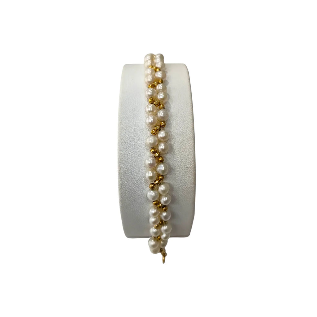 Bracciale donna in oro giallo 18kt con perle bianche