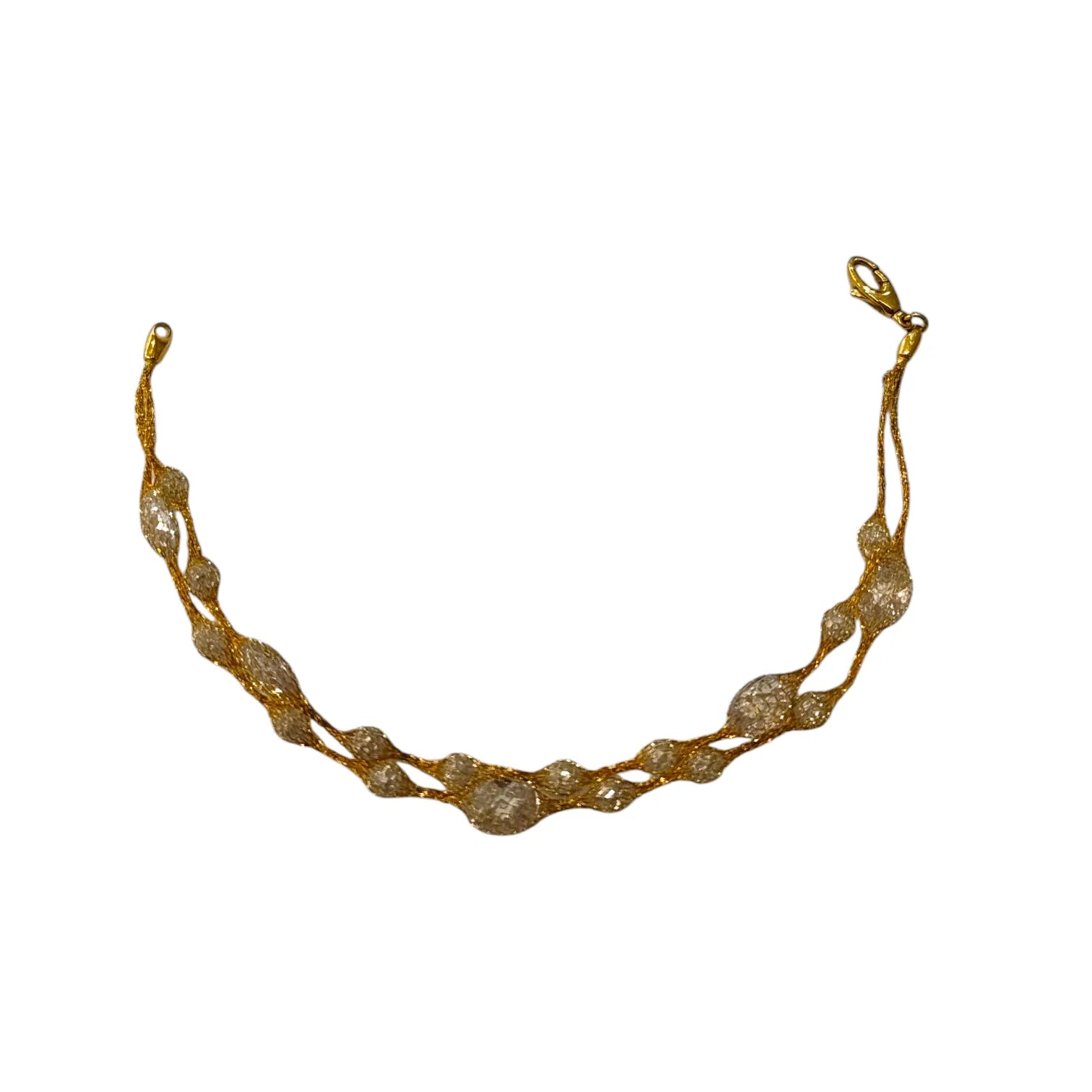 Bracciale donna in oro giallo 18kt effetto seta e pietre
