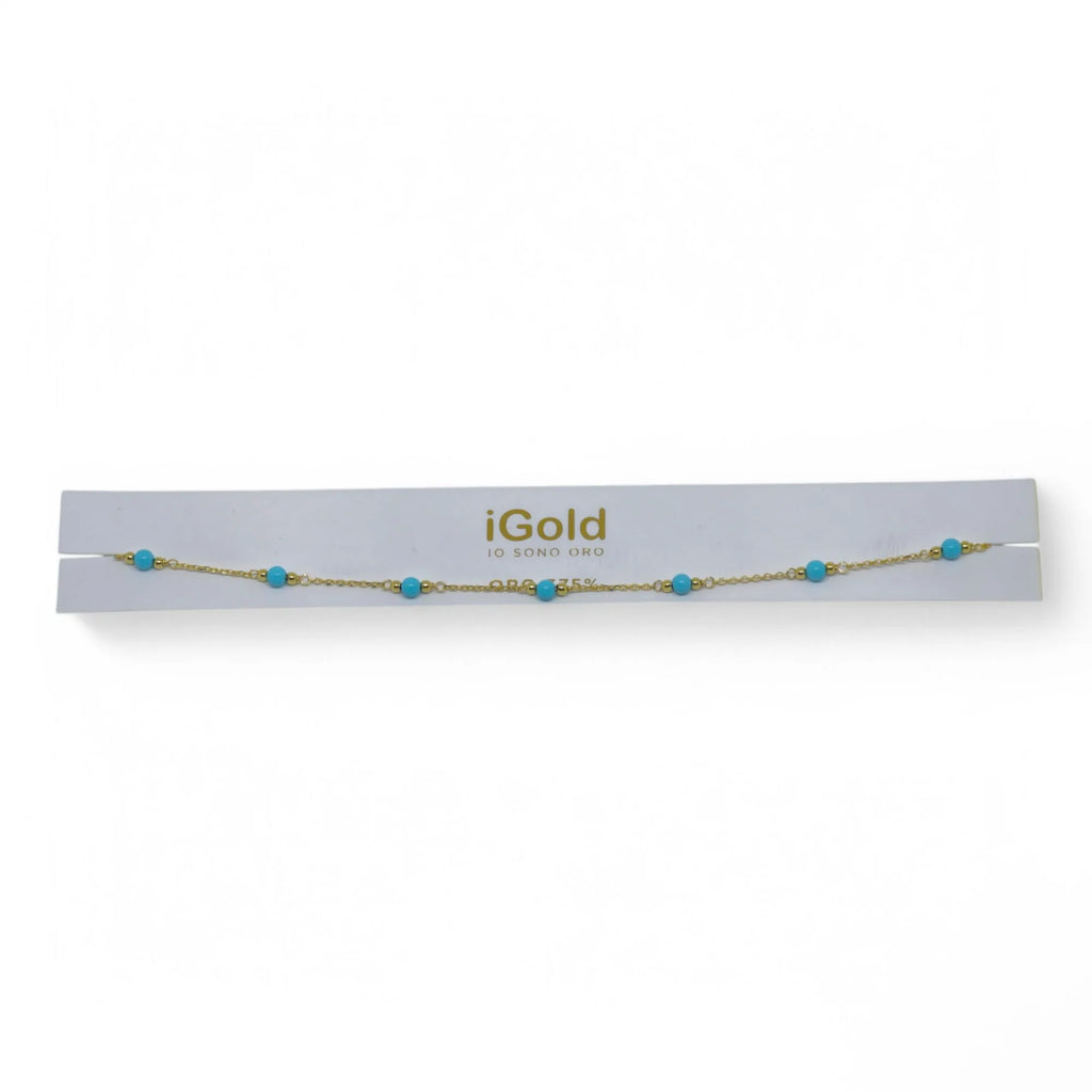 Bracciale donna in oro giallo 9 kt con corallo azzurro