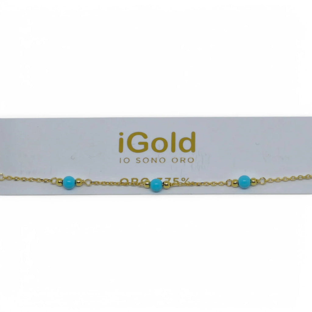 Bracciale donna in oro giallo 9 kt con corallo azzurro