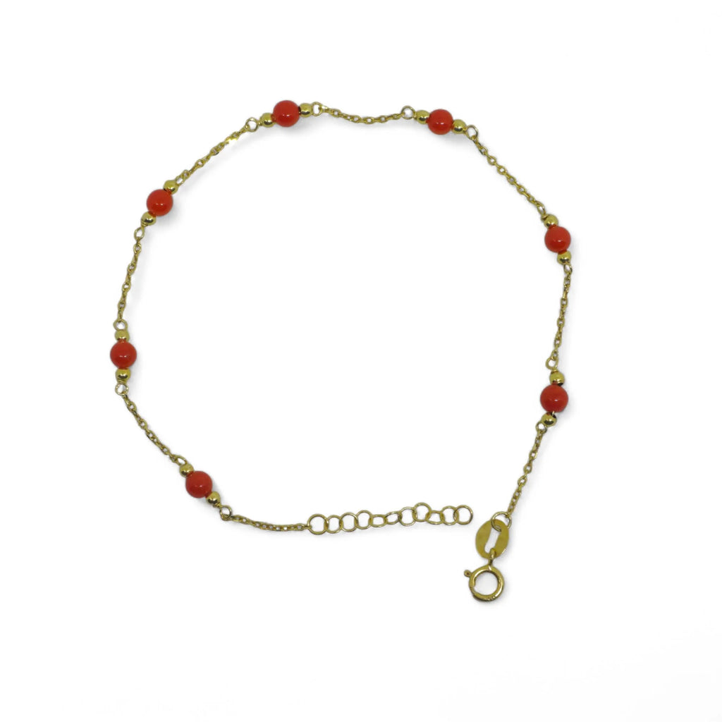 Damenarmband aus 9 kt Gelbgold mit roter Koralle