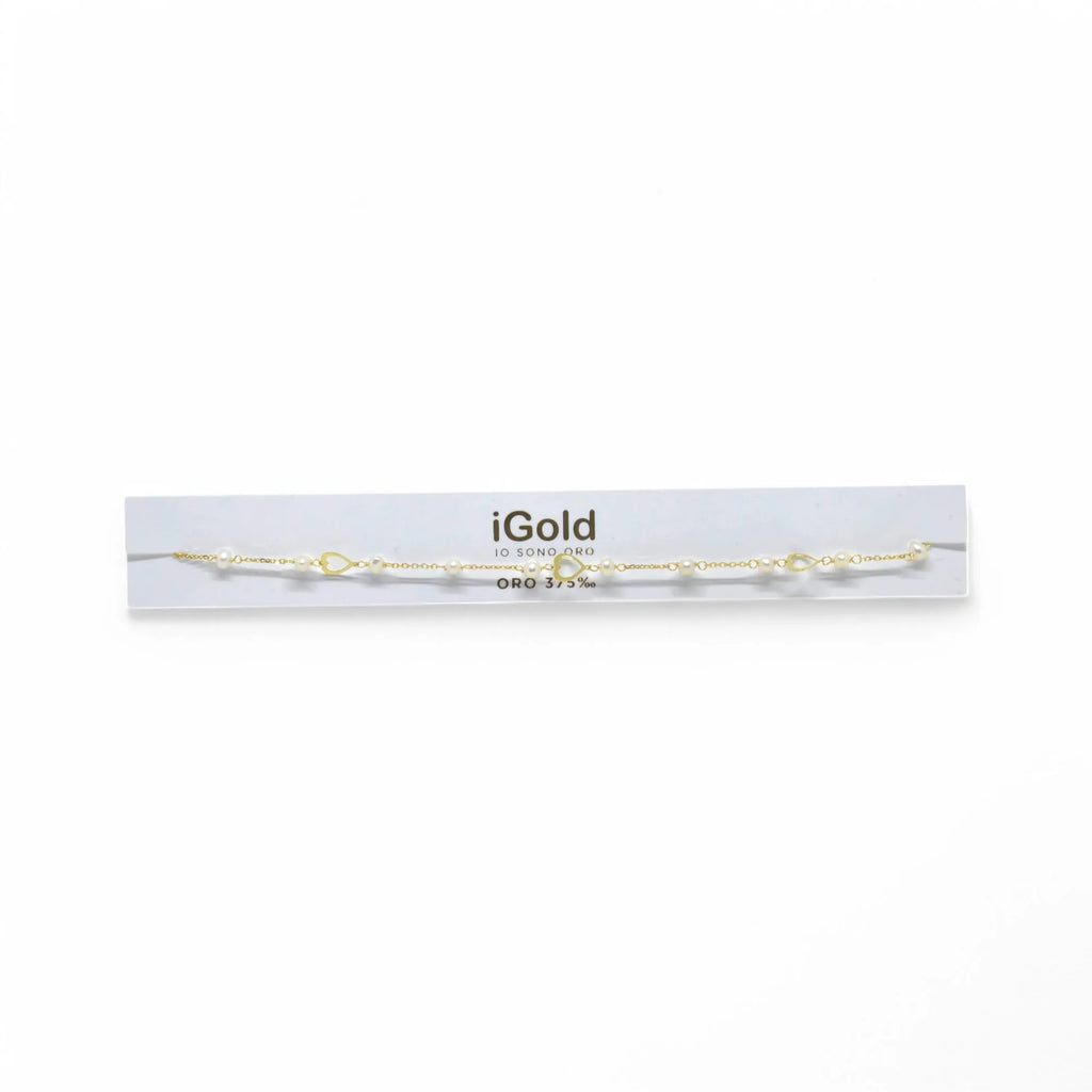 Damenarmband aus 9 kt Gelbgold mit Herz und Perlen