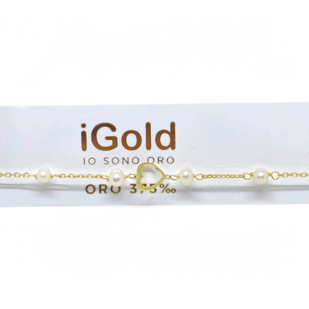 Damenarmband aus 9 kt Gelbgold mit Herz und Perlen