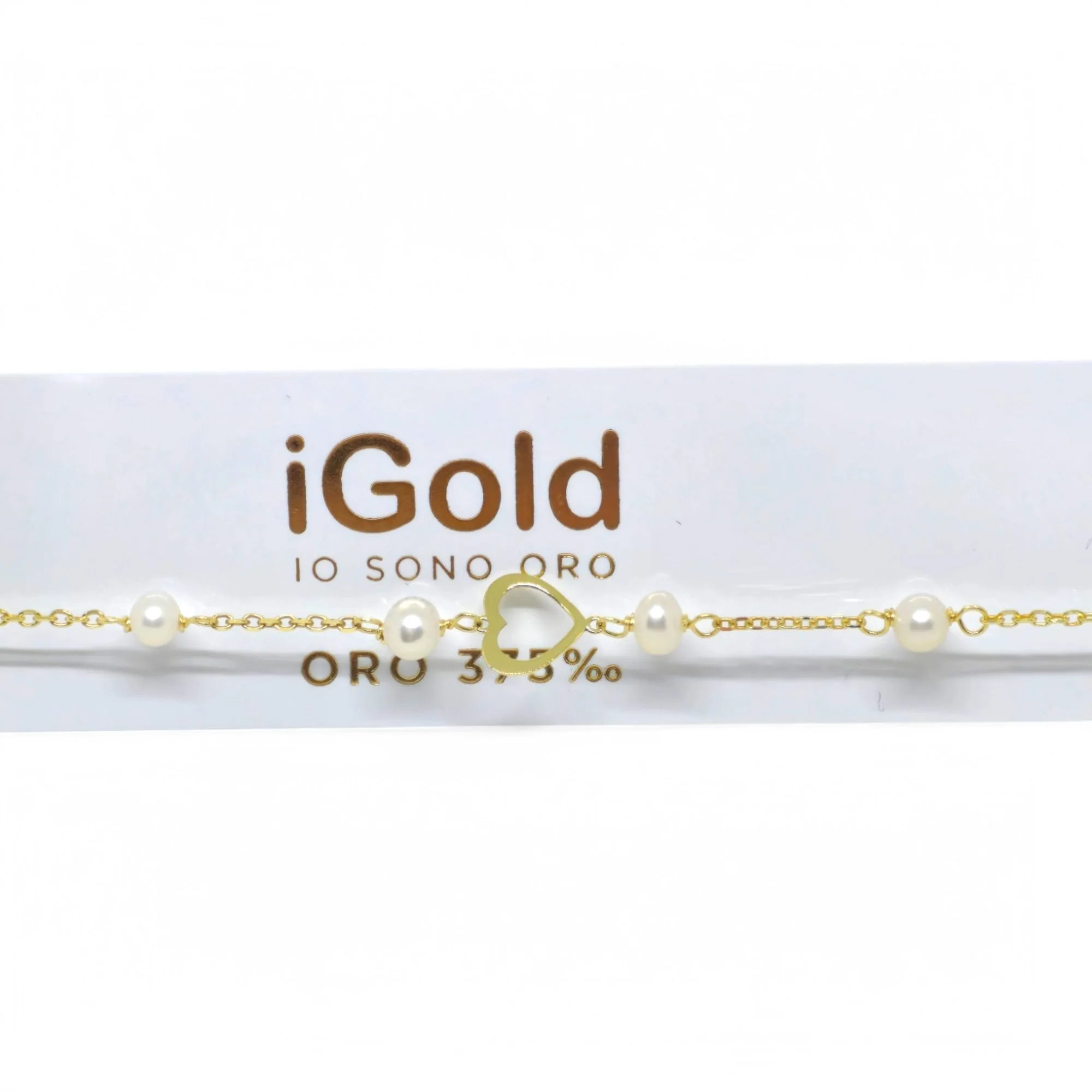 Damenarmband aus 9 kt Gelbgold mit Herz und Perlen
