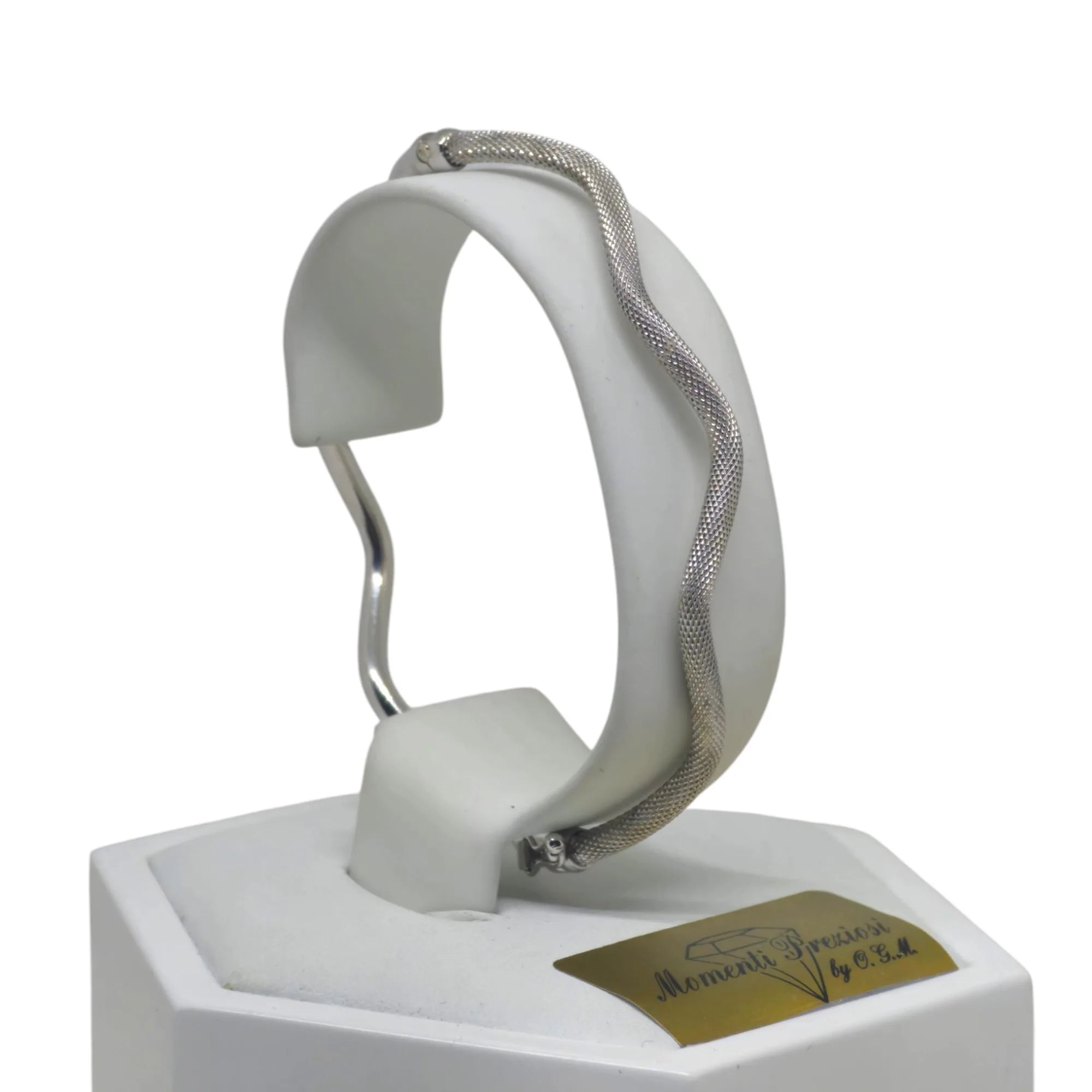 Bracciale donna rigido ondulato in oro bianco 18 kt